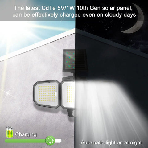 Beefy Triple Head Solar Security Flood Lights With 243 LED 3500LM Motion Sensor IP65 Waterproof Outdoor Wall Lights With Separate Solar Panel And Remote Control 3 Modes Weather Resistant Wide Area Illumination Low Maintenance Durable Aluminum Housing 9