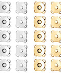 Ten Piece Plum Magnetic Snap Buttons Set for Sewing 15mm Purse Snaps for Bags and Clothes Craft Durable Stainless Steel with Gold and Silver Finishes Perfect for DIY Projects, showing rows of metal snaps in silver and gold.