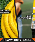 Weatherproof Outdoor Extension Cord With Lighted End UL Listed 10 Gauge 15 Ft coiled on wet grass showing water resistance.