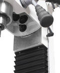 Close-up view of Rock Solid Benchtop Mini Mill Drill Machine featuring R8 spindle and digital controls for precision metalworking.