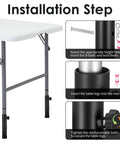 Installation step for Heavy Duty Adjustable Table Risers Four Pack Foldable Table Leg Extenders showing table leg adjustment.