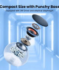 Exploded view of Pocket Bluetooth Speaker With Big Bass, showing internal components like 3W driver and elliptical diaphragm.