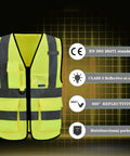 Five Pack Hi Vis Construction Vests Size XXL With 7 Pockets And 360 Degree Reflective Strips Lightweight 100 Percent Polyester