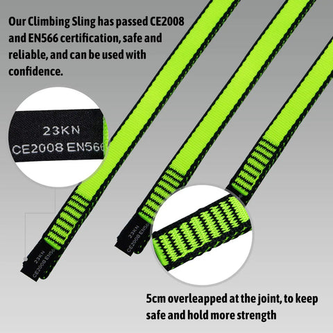 18mm Nylon Climbing Sling Runner Set, 3-Pack, 23KN Breaking Strength, 120 Cm Webbing, EN566 CE2008 Certified Detail