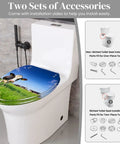 Elongated Toilet Seat with Quiet Close Quick Release installed on toilet, showing two sets of installation accessories.