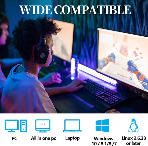 Gamer using PC shown as compatible with various devices and OS; 128GB SATA III 2.5 Inch SSD Drive With 500 MB Per Second Read Speed.