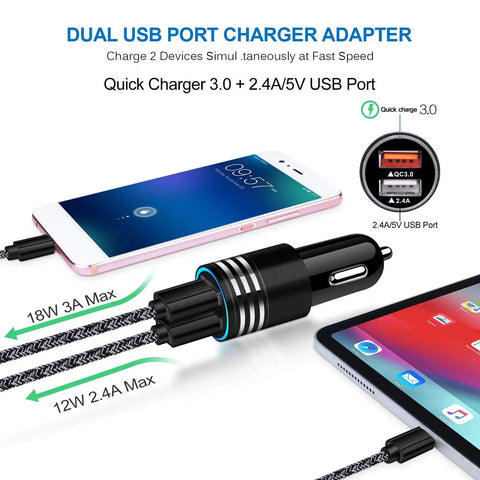 Dual Port USB C Car Charger With Super Fast DC Adapter For Samsung Galaxy S26 S25 S24 S23 S22 Plus Ultra Z Flip Fold connected to devices.