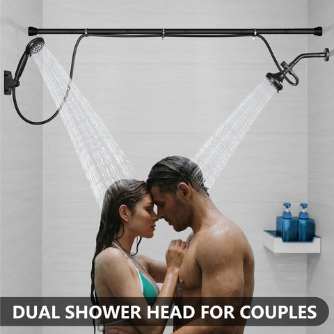 Adjustable High Pressure Dual Shower Head For Couples In Slick Matte Black Finish With Heavy Duty 304 Stainless Steel Build For Your Ultimate Bathroom Setup And Smooth Flow