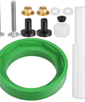 Heavy Duty Toilet Tank To Bowl Gasket And Bolt Kit Made From Premium NBR Rubber For Easy Leak-Proof Fixes And Simple Rear Installation Jobs, green gasket with bolts