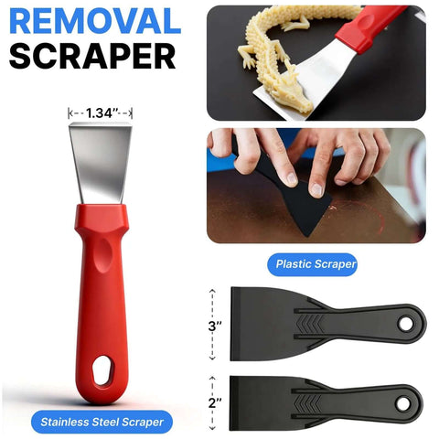 Removal scrapers from All In One 3D Printer Tools Kit for Beginners 40 Pcs FDM Printer Accessories, showing steel and plastic scrapers.