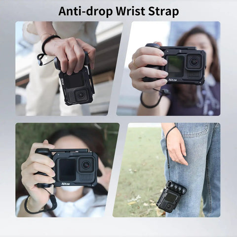 Street Snap Grip Kit For GoPro Hero 13 12 11 10 9 Black With Metal Cage And Ergonomic Handle, Anti Slip Wrist Strap, TGP03B
