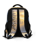 Winter Icicle Deer Woodland Printed Unisex Backpack back view showing straps and durable polyester construction.