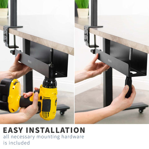 Installing Under Desk Cable Management Tray 16.5 Inch Cord Organizer and Power Strip Holder for Office and Home under desk