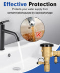 Front view of brass 3/4-inch backflow preventer for irrigation with outdoor faucet/hose bib