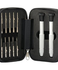 12 Piece Eyeglass Repair Tool Kit For Glasses Watches Phones And Clocks Compact Travel Pocket With Precision Mini Screwdriver Set 2 Multi Use Sockets And 10 Bits in open zipper case