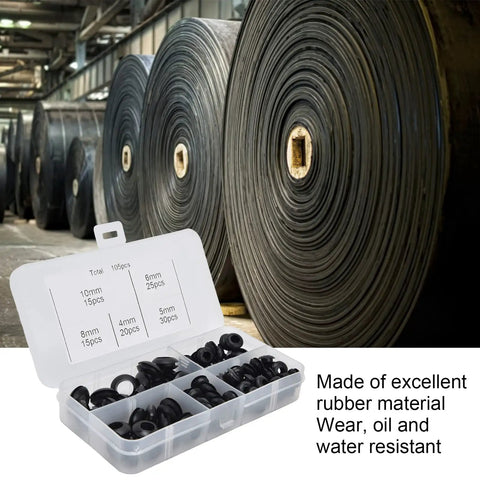 105 Piece Rubber Grommet Set For Wiring, Plumbing, And Cables, Guards Wires From Friction, Built Tough Rubber Construction, Five-Size Variety For Easy Replacement And DIY Projects, 5-10mm set in organizer