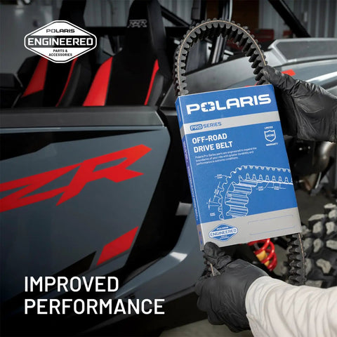 Pro Series Off Road CVT Drive Belt For Sportsman ATV Built To Run Cooler Under High RPMS With Enhanced Heat Resistant Rubber And Durable Cord Treatment For Unmatched Durability And Smooth Power Transfer On Tough Trails, black belt in box