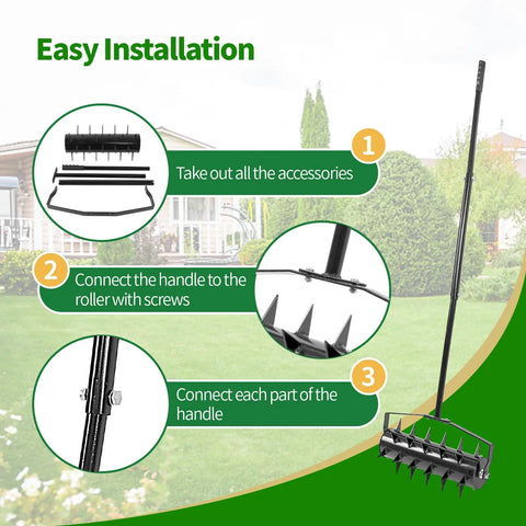 Rolling Lawn Aerator With 18 Inch Roller And 50 Inch Handle Manual Lawn Aerator Tool assembly instructions