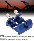 Close-up of blue Universal Dovetail Base For Finder Scope Mount Bracket Fits C8 C8HD C925 C11HD And Sky Rover 80ED 102ED 130APO 100ED Telescopes Dual Thumbscrew Locks Stable Plate Built Tough For Sharpstar And SkyWatcher Setups Blue with dual thumbscrew locks against a silhouette of a person using a telescope.