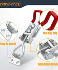 Heavy Duty Toggle Clamp Latch Set, 1320 Lb Holding Capacity, Adjustable Quick Release Pull Action With Lock Hole, 2 Pack For Smoker, CNC Projects, Woodworking Jigs, Cabinets And DIY Fixtures, carbon steel clamp with red grip