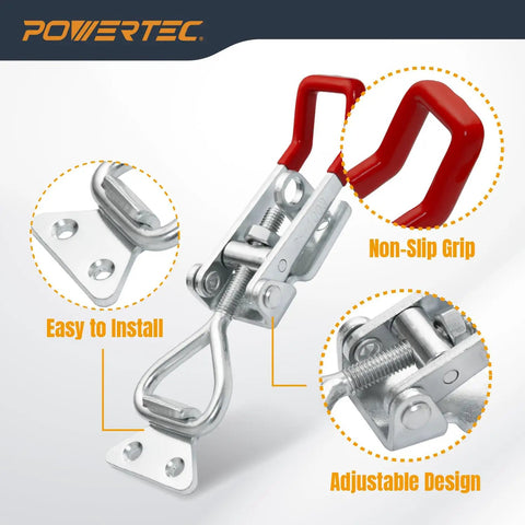 Heavy Duty Toggle Clamp Latch Set, 1320 Lb Holding Capacity, Adjustable Quick Release Pull Action With Lock Hole, 2 Pack For Smoker, CNC Projects, Woodworking Jigs, Cabinets And DIY Fixtures, carbon steel clamp with red grip