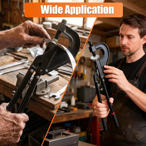 Heavy Duty Hand Rivet Squeezer Kit For Auto Body Repair And Weekend Warrior Projects Including 180 Aluminum Rivets With Six Interchangeable Flush Dies For No Sweat Metalwork Anywhere, in use with two different operators.