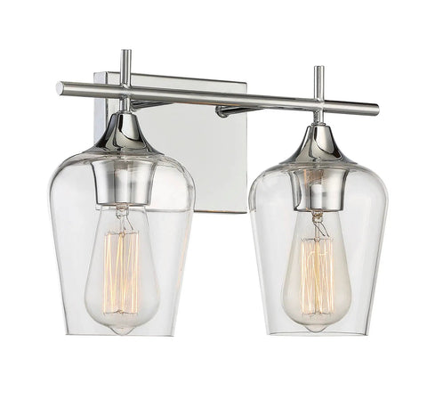Octave Bohemian Clear Glass Bathroom Vanity Wall Light Two-Light Fixture with Boho Chic Vibe, polished chrome finish.
