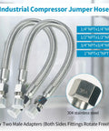 Industrial Compressor Jumper Hose 3/4 Inch NPT Male Plus 30 Inches Long With Full Rotary Swivel Fittings.