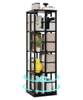 4 Tier 360 Degree Rotating Corner Bookshelf With Industrial Metal Frame And Spinning Storage Shelf Tall 54 Inch Tower With 16 Compartments