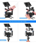 Aluminum Camera Cage Filmmaking Rig With Top Handle And Dual Grips Arca Type Base Universal Compatibility setup examples.