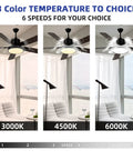 52 Inch Ceiling Fan With Light And Remote For Indoor Outdoor Use Matte Black Finish With Aged Walnut Blades 3 Color Temperature