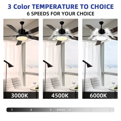 52 Inch Ceiling Fan With Light And Remote For Indoor Outdoor Use Matte Black Finish With Aged Walnut Blades 3 Color Temperature