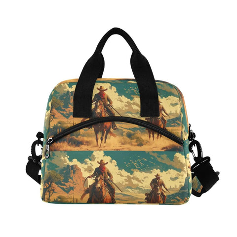 Desert Cowboy Insulated Lunch Cooler Bag 10L with cowboy print and sturdy straps, ideal for outdoors