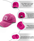 Funny Spare Time RV Camper Hat For Women In Distressed Washed Pomegranate Red with adjustable strap and breathable fabric