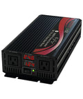 Front view of Power Inverter 2000W 24V DC To 110V 120V AC Pure Sine Wave with LED display, dual outlets, and black casing