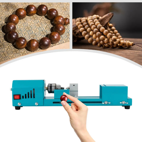 Mini Wood Lathe Machine With A Hella Strong 96W Copper Motor Spinning At 9000 Rpm for crafting wooden beads and projects.