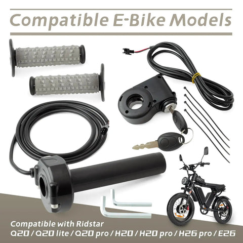 Full Twist Throttle Handlebar Kit For Ridstar Q20 Series E Bikes With Key Ignition Switch Compatible Q20 Pro H20 H26Pro Models Plug And Play Replacement Ride Ready No Mod Needed Durable Grips And Cable