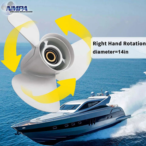 14x19 Aluminum Boat Propeller for Yamaha Outboards, Right Hand Rotation, 3 Blades, OEM Upgrade, White, Boat at Sea