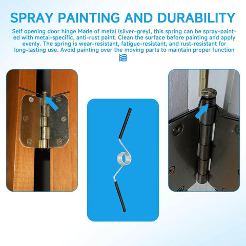 Self Opening Door Hinge Spiral Z Shaped Spring For 5/8 Inch Radius Hinges shown in use with standard lightweight door