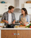 Kitchen with couple cooking and Latch Pack 10 Piece Steel Fastener Kit With Quick Release Catch on cabinets.