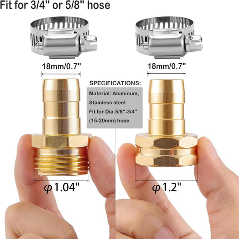 Heavy Duty 6 Piece Garden Hose Repair Kit With Brass And Aluminum Fittings For 5/8 Inch And 3/4 Inch Hoses Fix Drips And Leaks Fast Without Calling Pros For Your Outdoor Yard Irrigation System brass hose fittings with clamps for 5/8 and 3/4 inch hoses