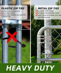 Comparison of plastic and metal zip ties, highlighting strength and durability. Built Tough Heavy Duty Stainless Steel Zip Ties 11.8 Inch By 0.18 Inch 304 Stainless Cable Ties For Chain Link Fences, Chicken Coops, Electrical Cables, Pipes, Exhaust Wraps, Outdoor Use, Rust Proof, UV Resistant 100 Pack.