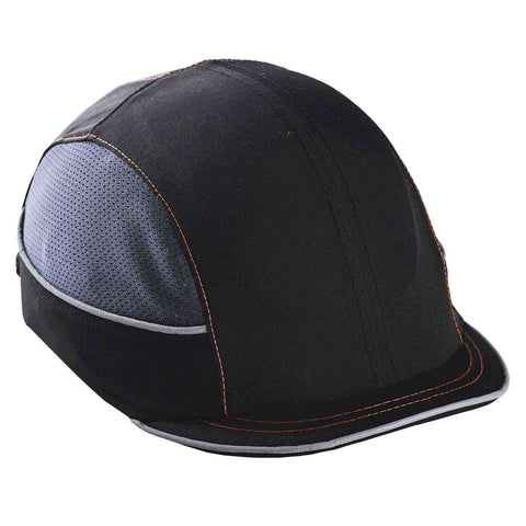 Skullerz 8950 Bump Cap Baseball Style Hard Hat Alternative With Removable Foam Padding, Micro Brim, Breathable Side Vents, Reflective Piping For Enhanced Visibility, Comfortable Head Protection Black