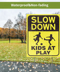 Two Pack Kids At Play Signs For Street With Metal Stakes Double Sided 16 By 12 Inch Children At Play Safety Signs Slow Down Warning