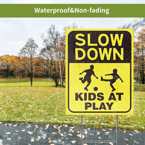 Two Pack Kids At Play Signs For Street With Metal Stakes Double Sided 16 By 12 Inch Children At Play Safety Signs Slow Down Warning