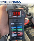 12V Car Battery Tester and Alternator Charging System Analyzer With Real Time Voltage Battery Health Check And DIY Friendly Electrical Diagnostic Tool For Quick Easy Vehicle Power Troubleshooting shown in hand