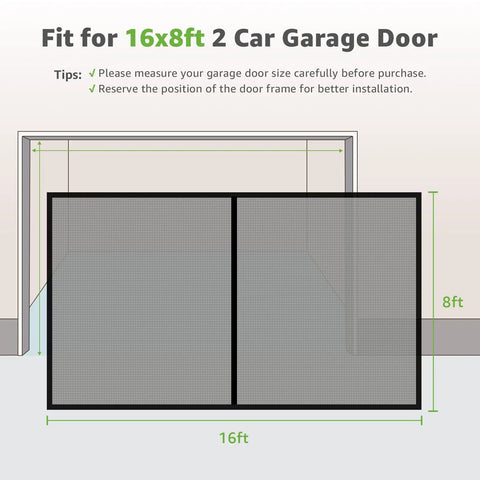 Garage Screen Door For 2 Car Garage 16x8 Feet Magnetic Closure Heavy Duty Screen With Weighted Bottom Mesh self sealing black