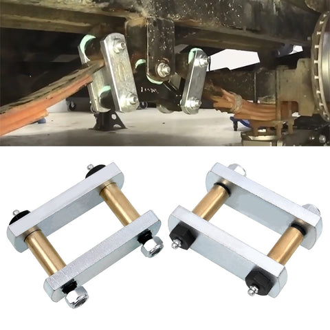 Heavy Duty Trailer Shackle Upgrade Kit With 3.125 Inch Shackles installed on tandem axle RVs with tin bronze bushings and bolts