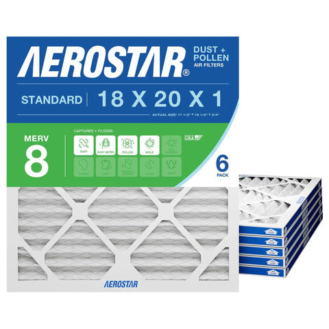 Universal 17.50 By 19.50 By 0.75 Inch MERV 8 HVAC Air Filter, 6 Pack, Captures Dust, Lint and Pollen, Fits Most 1 Inch Systems, Comparable to Filtrete MPR 600, FPR 5, Made In USA