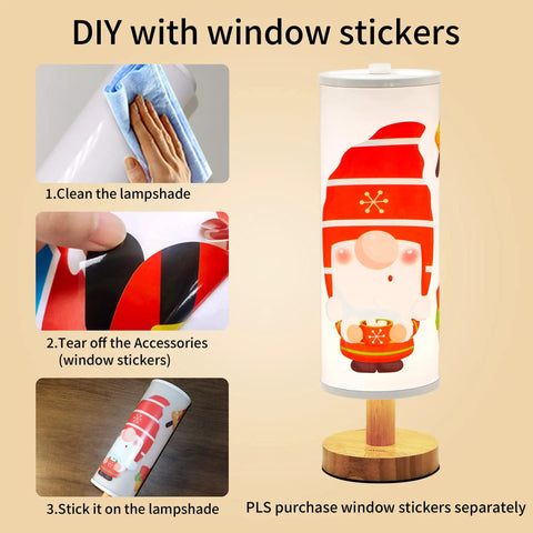 DIY window stickers on table lamp with wooden base